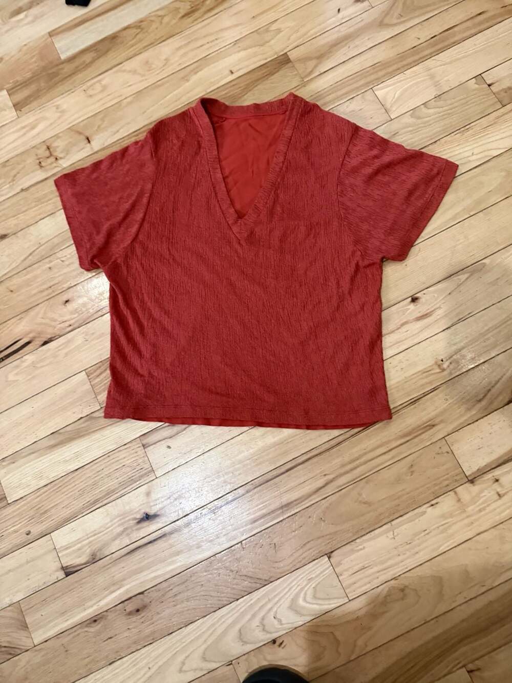 Zara Red V-Neck Short Sleeve Textured Top